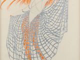 an image of a drawing of a woman in a dress with orange hair