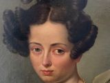 painting of a woman with a green dress and a gold necklace