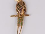 Broche en forme de perroquet plaquée or, ornée de pierres multicolores