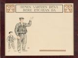 a drawing of a man and a boy waving