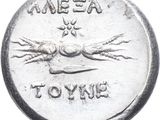 an image of a coin with a woman swimming on it