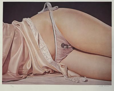 a painting of a woman laying on a bed