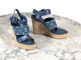 sandales à talons compensés en cuir bleu Louis Vuitton