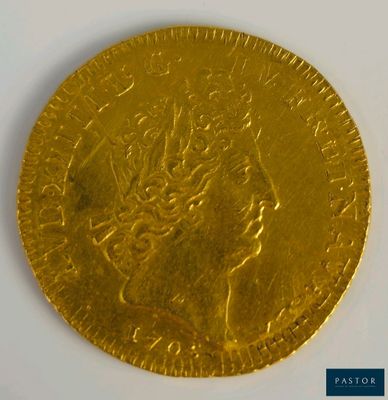 gros plan d'une pièce d'or sur une surface blanche