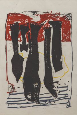 une image représentant une photo d'un tableau sur fond rouge et noir