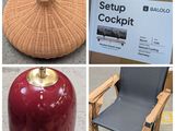 plusieurs images différentes d'une chaise et d'une table avec une pomme rouge