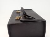 black leather briefcase on white background with clipping for strap