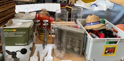 a table with a lot of items on it