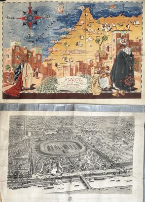 une vieille photo représentant une carte d'une ville et une photo d'une petite ville