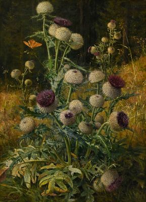 une image représentant un tableau d'un bouquet de fleurs dans un champ