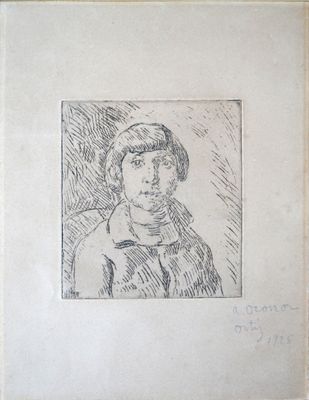 un vieux dessin représentant une femme avec un chapeau et une écharpe