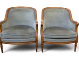 pair of french style armchairs with blue velvet upholstered seats