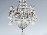 a close up of a chandelier made of glass beads