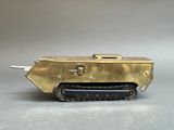 the tank is made of metal and has a black top