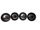 four black lens lenses are lined up in a row on a white background