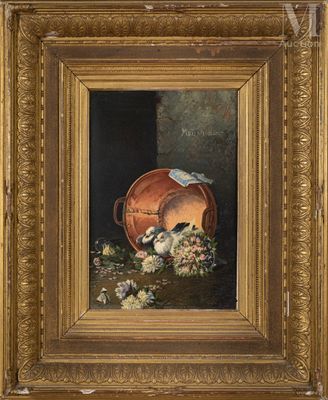 an image of a painting of a vase and flowers on a table