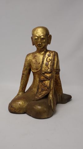 BIRMANIE - Début XXe siècle - Statue d'orant agenouillé en bois s...