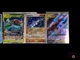 four different types of pokemon cards on a black background