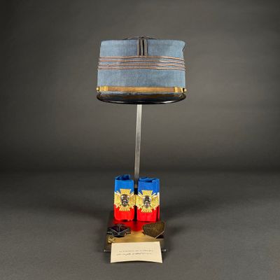 an image of a blue hat on a stand