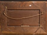 an old wooden picture frame with a rope hanging from it ' s sides