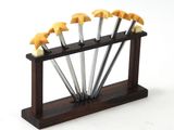 a wooden stand with a bunch of knives on it