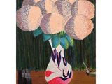 a painting of flowers in a vase on a table