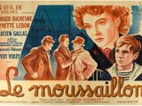 une vieille affiche de cinéma représentant un homme et une femme devant un immeuble