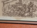 a picture of a drawing of a building with a clock on it