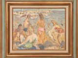 une image représentant un tableau où l'on voit un groupe de personnes sur la plage