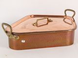 an image of a copper colored casserole with handles on a white background