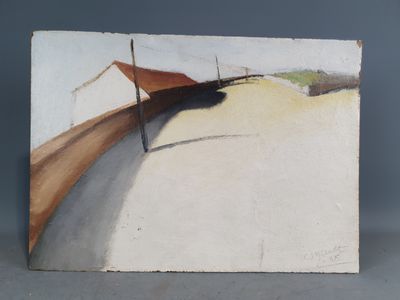 une image d'un tableau représentant un bateau sur la plage