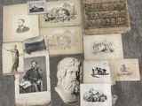 a lot of old photos on the floor of this room