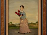 un tableau représentant une femme tenant un homard dans la main