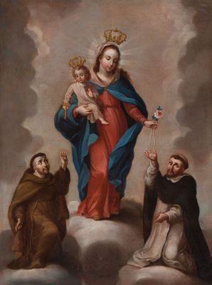 an image of a painting of the virgin and child surrounded by angels