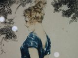 a painting of a woman in a blue dress on a wall