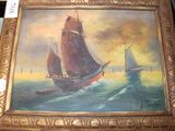 a picture of a painting of a sailboat in the water