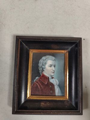 painting of a man in a red coat and a white shirt