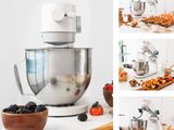 un collage de photos représentant un mixeur et un bol de fruits