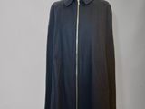 the coat is black and has a zipper on the front