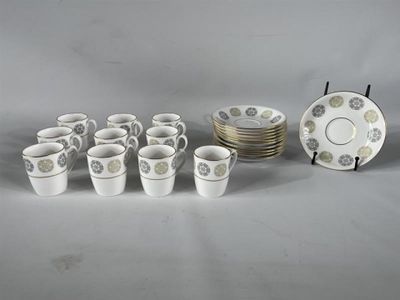 les nombreuses tasses et soucoupes qui se trouvent sur la table