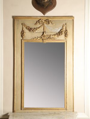 a mirror on the wall with a deer head above it