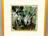 une image représentant un tableau représentant des arbres, dans un cadre jaune