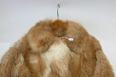 un manteau de fourrure suspendu à un cintre accroché au mur