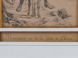 a drawing of a man riding a horse in the desert