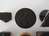 several different types of stamps are displayed on a white surface