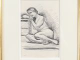 a drawing of a nude woman sitting on the ground