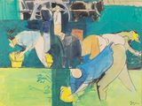 un tableau représentant un homme à cheval et une femme à cheval