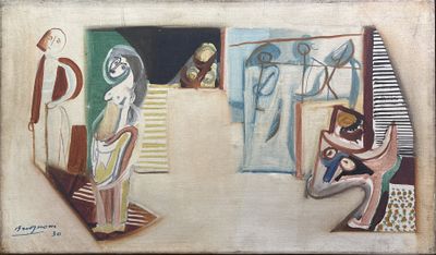 tableau représentant une femme assise sur une chaise devant un miroir