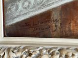 a close up of a painting of a cat on a ledge