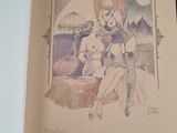 a drawing of a woman sitting on a bed next to a man